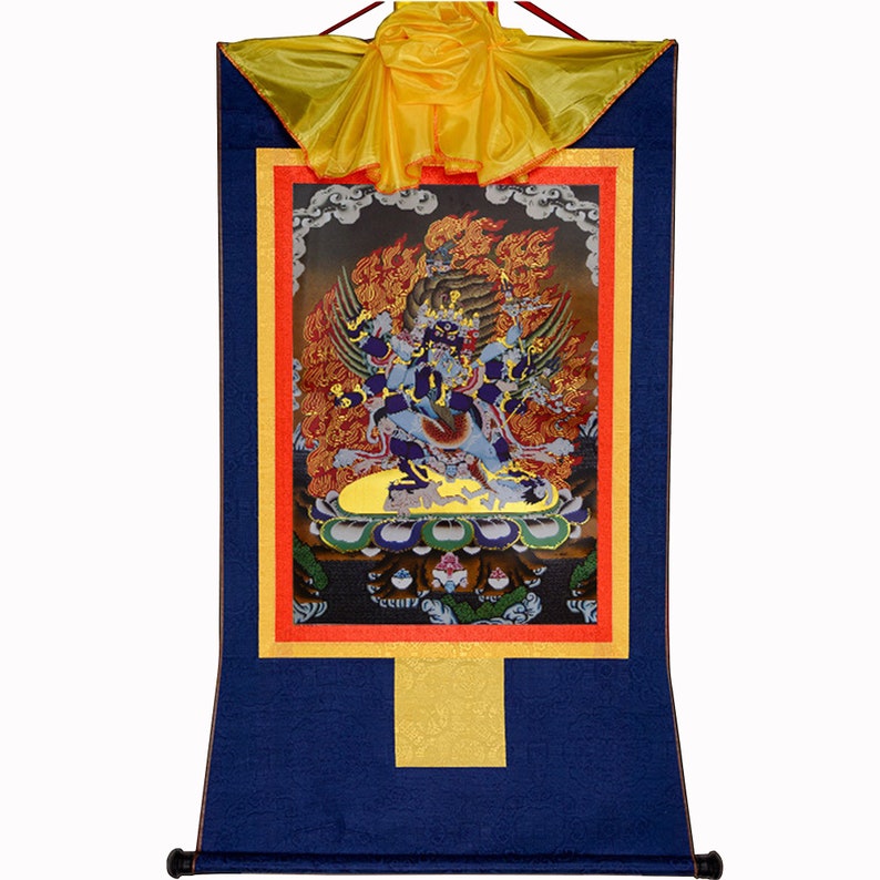 Gandhanra Bronzing Printed Thangka Art - Vajrakilaya Thangka, Vajrakumara, Hand Framed Tibetan Buddhist Thangka Wall Hanging