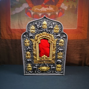 Gandhanra Tibetan Artisan Hand Carved Gau Box - Large Ghau Shrine, Tibetan Buddhist Altar - Masterpiece of Traditional