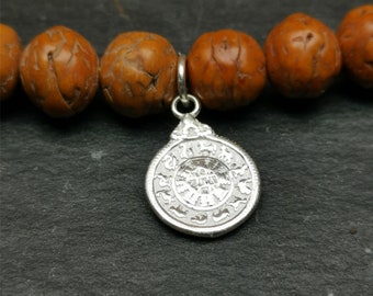 Gandhanra Handmade Tibetan Buddhist Calendar Badge Pendant,Kalachakra Amulet for Mala,Necklace,Made of Sterling Silver,Small Size 0.6"
