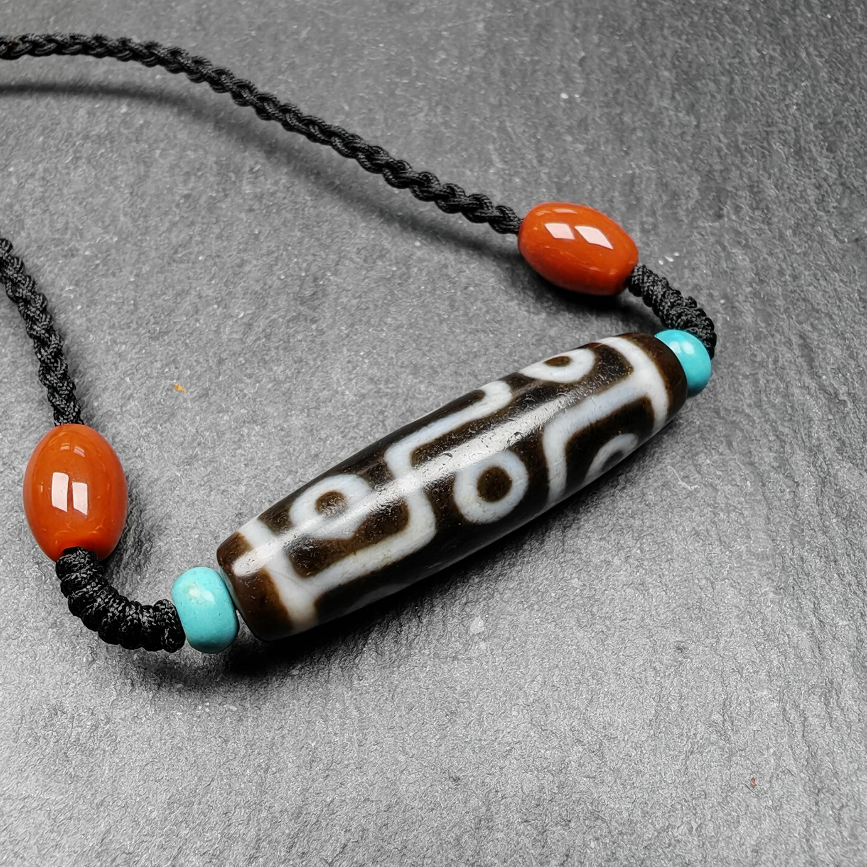 Gandhanra Vintage Tibetan 9 Eyes Dzi Bead Necklace,protective