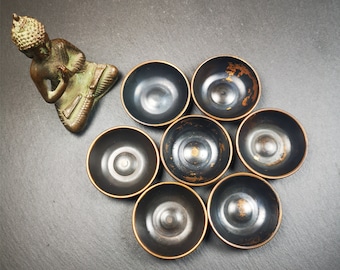 Gandhanra Handmade Tibetan Buddhist Water Offering Bowls,Yonchap Bowls,Made of Red Copper,1 Set of 7 Bowls,1.9&quot;