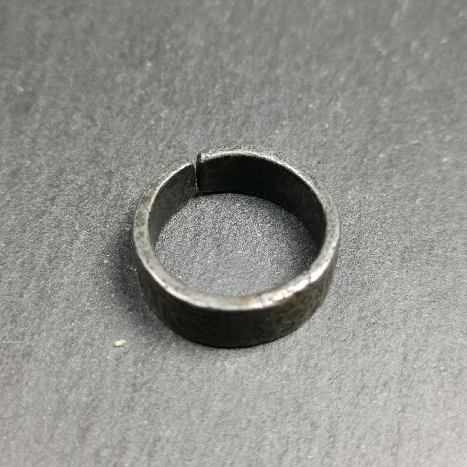Handcrafted Tibetan Dzi Ring: Cold Iron & Copper Inlay, Adjustable - Etsy