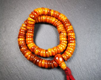 Gandhanra Original Wave Shape Tibetan Yak Bone Mala Beads Necklace, Hand-carved Tibetan Prayer Beads for Meditation