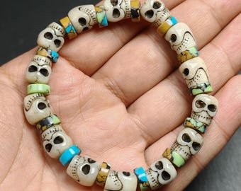 本物の9mmチベットチティパティスカルビーズブレスレット｜ユニークな