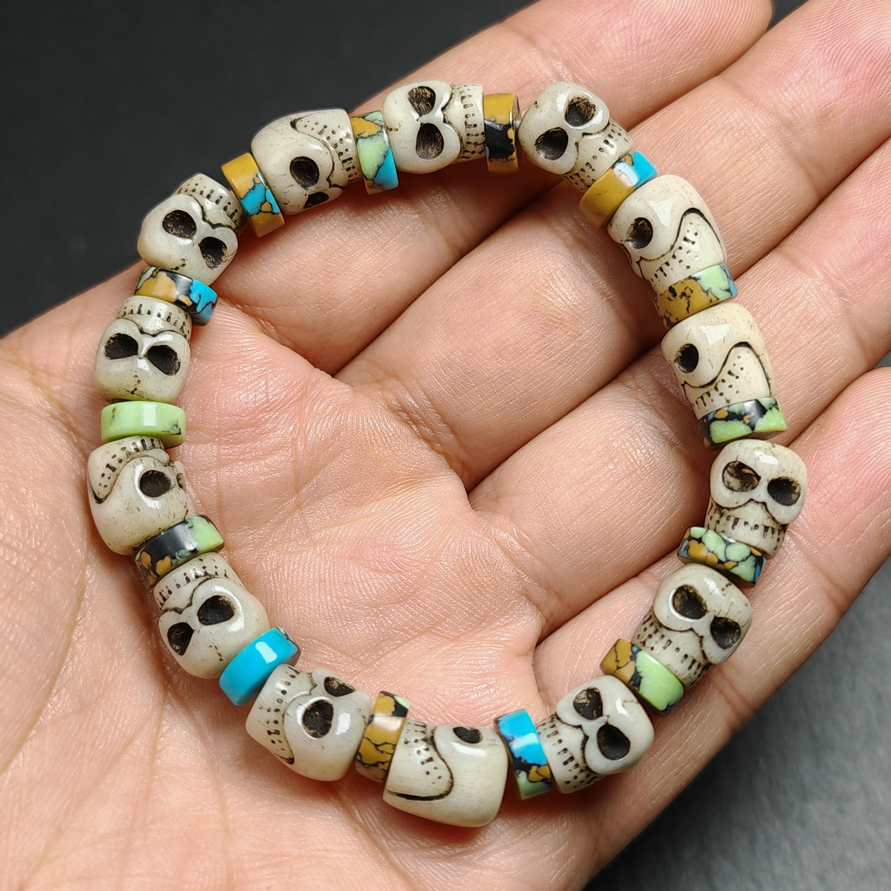 羊骨スカルビーズとチベット髑髏(チティパティ)のブレスレット