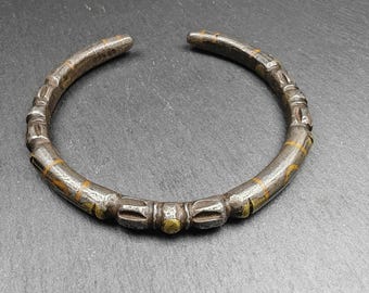 Gandhanra Unique Tibetan Vajra Bangle,Cold Iron Cuff Bracelet,Protection Jewelry,Made of Cold Iron,Inlaid Copper
