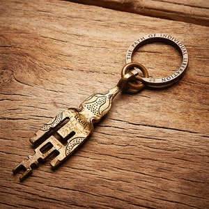 Gandhanra Antique Tibetan Amulet Keychain,The Key of Heart, Trantic Buddhism Dharma, Himalayan Style Pendant,Made of Pure Brass