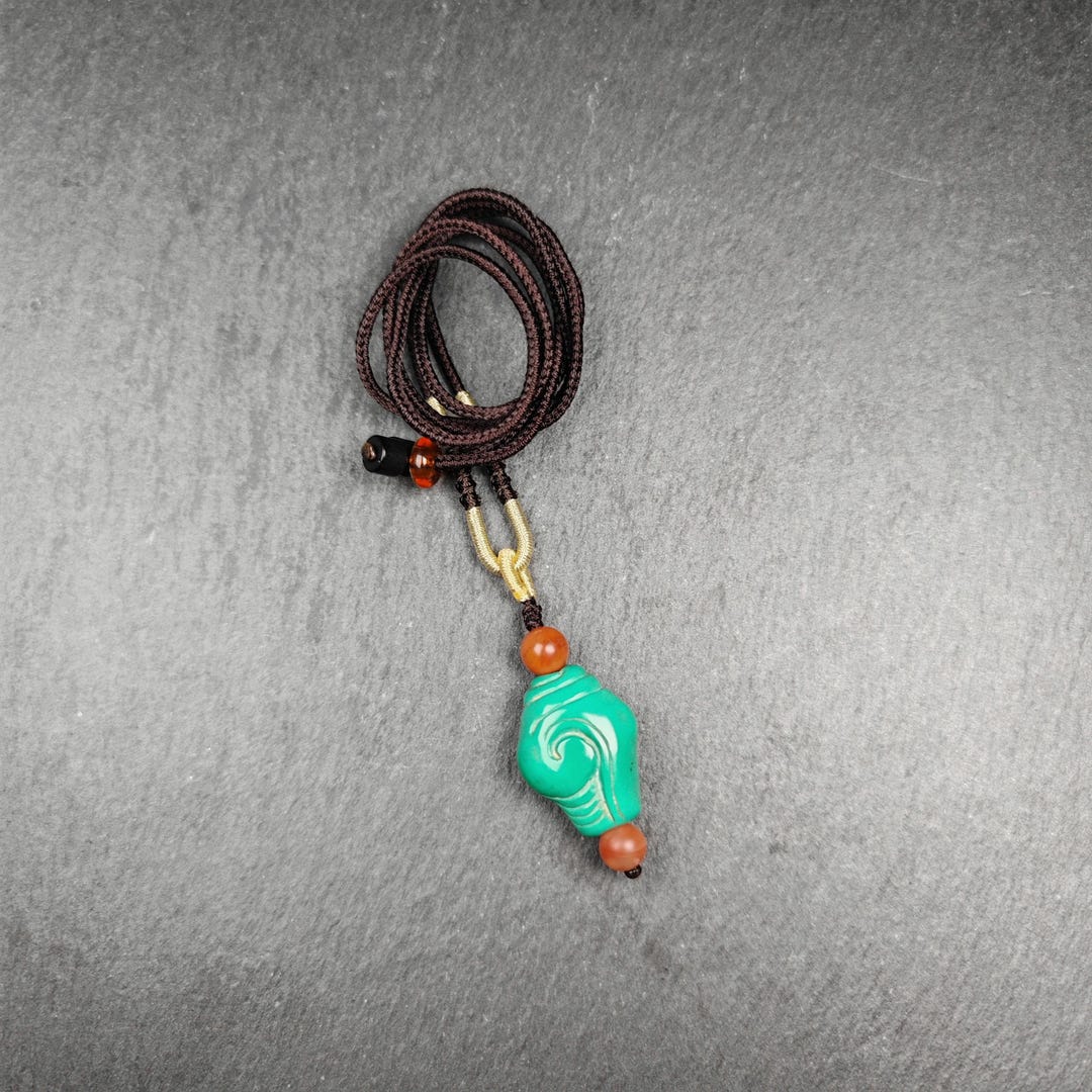 Shell Amulet Shankha Conch Shell Amulet - Authentic Tibetan Turquoise Amulet ...
