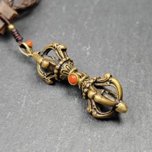 Tibetan Vajra Dorje Amulet - Antique Brass Buddha Protective Charm Inlaid with Agate | 2.0 Inches | Spiritual Gift from Tibet