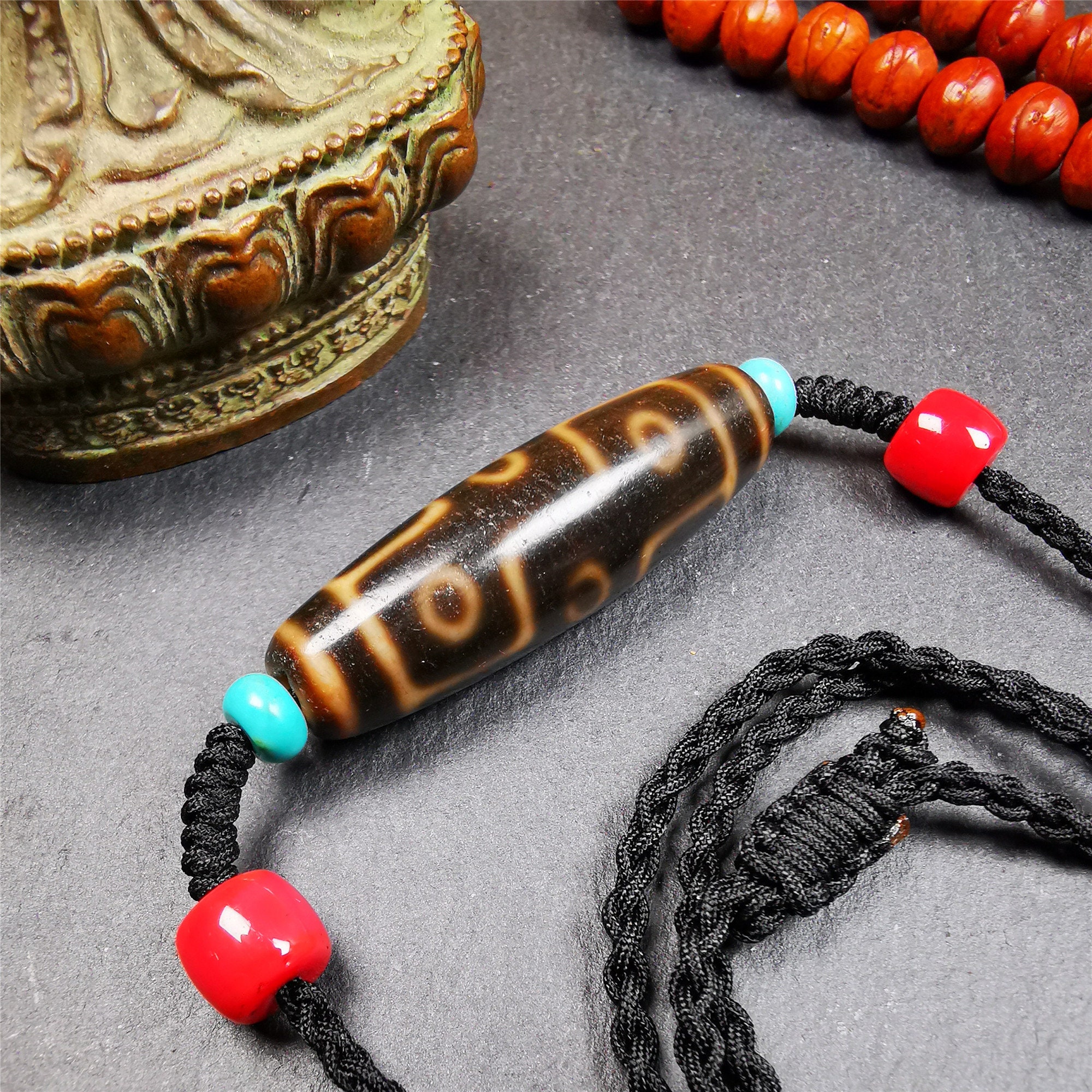 Gandhanra Vintage Tibetan 9 Eyes Dzi Bead Necklace,1.65