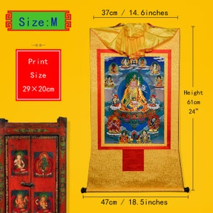 Gandhanra Bronzing Printed Thangka Art - Eight Manifestations of Guru Rinpoche,Hand Framed Tibetan Buddhist Tapestry Wall Hanging