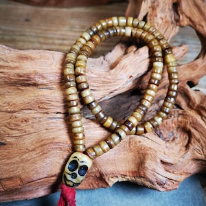 Gandhanra Original 6mm Tibetan Yak Bone Mala Beads Necklace, Hand-carved Tibetan Prayer Beads