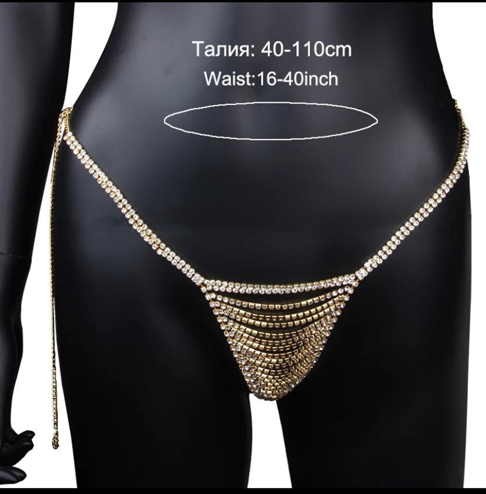Sexy Retro Crystal Crossover Underwear Chain Sexy Thong Mini Thong Gold Body Chains for Women 