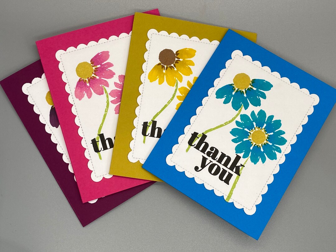 Set of 4 Floral Thank You Cards, Bundle of Cards Etsy