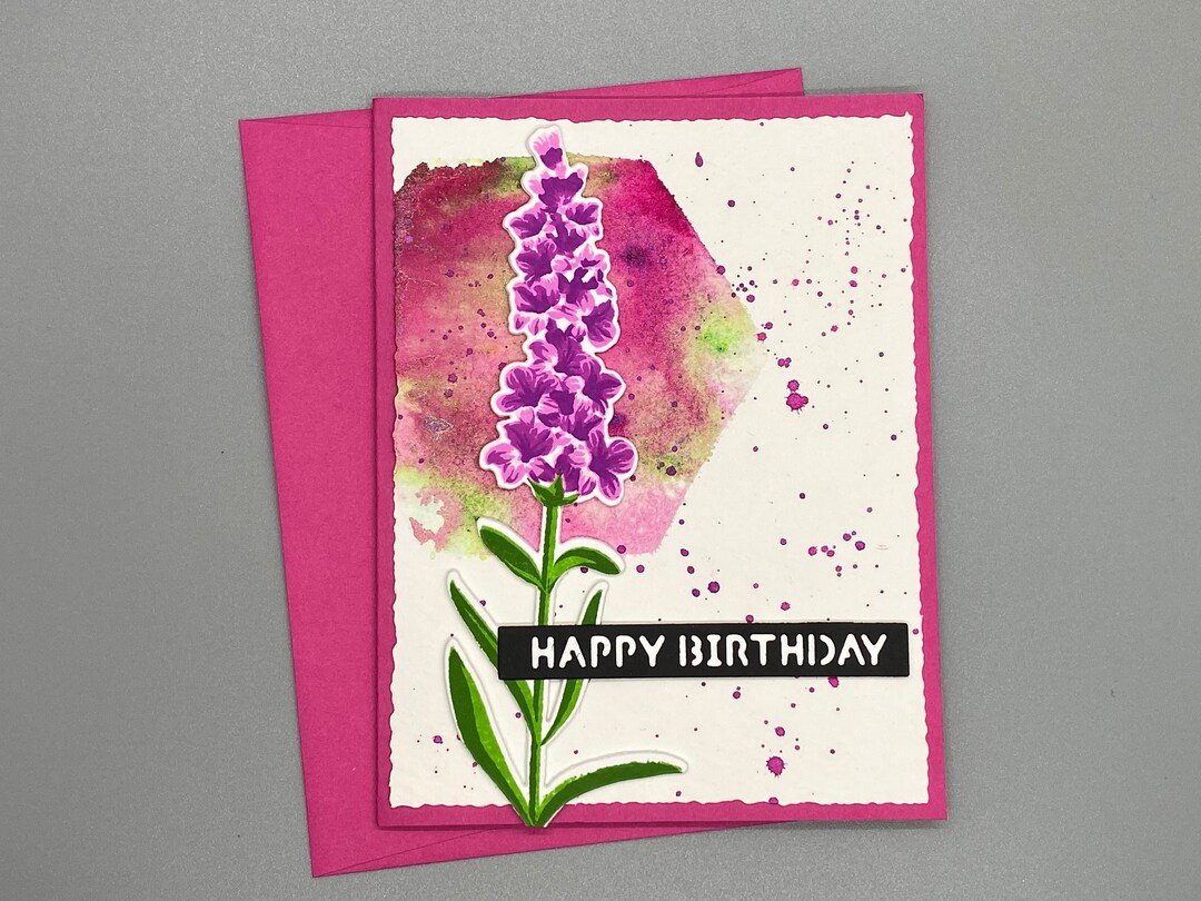 Pink Lilac Birthday Card With Watercolor Background - Etsy
