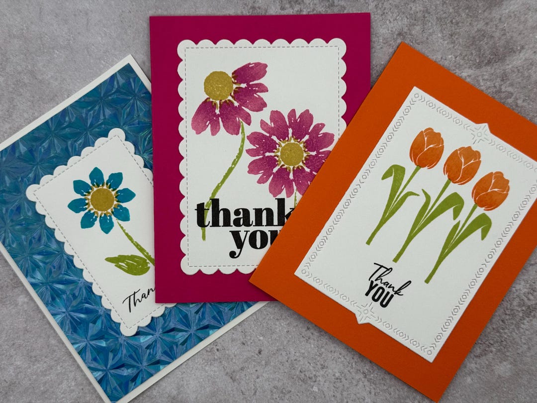 Handmade Floral Thank You Cards, Colorful Card Set - Etsy