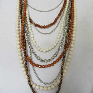 Vintage Weiß Beige Bronze 9 Strang Multi Layer Perlen Halskette, Bold, Statement, Kragen, Handarbeit Layering Piece, Mode ModeSchmuck