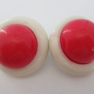 Vintage Large Red and White Statement Acrylic Button Clip On Earrings, Bold Runway Earrings, Fashion Costume Accessory Jewelry