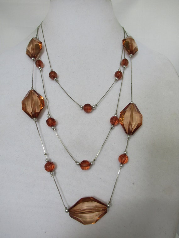 Vintage Long Floating Translucent Peach 3 Strand … - image 1