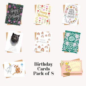 Birthday Card Set II, Unique Greeting Cards, Perfect Birthday Gift, Cute Greeting Cards, Aesthetic Greeting Cards, Blank Inside, Pack of 8