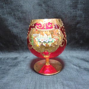 Vintage Venetian Ruby & Gilt Glass Brandy Balloon