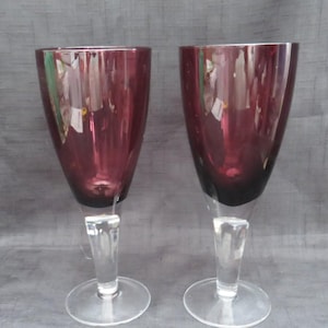 Vintage Amethyst Thick Stem Wine Glasses Set of 2