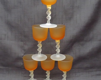 6 x vintage matglazen bekers met gedraaide steel