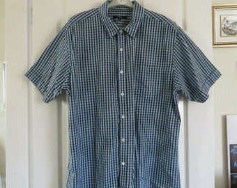 George Blue Checked Short Sleeve Men Shirt Size XL