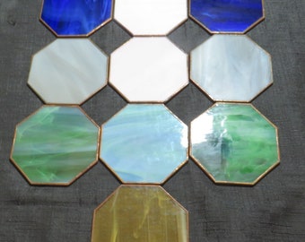 Set van 10 gebrandschilderde zeshoekige onderzetters