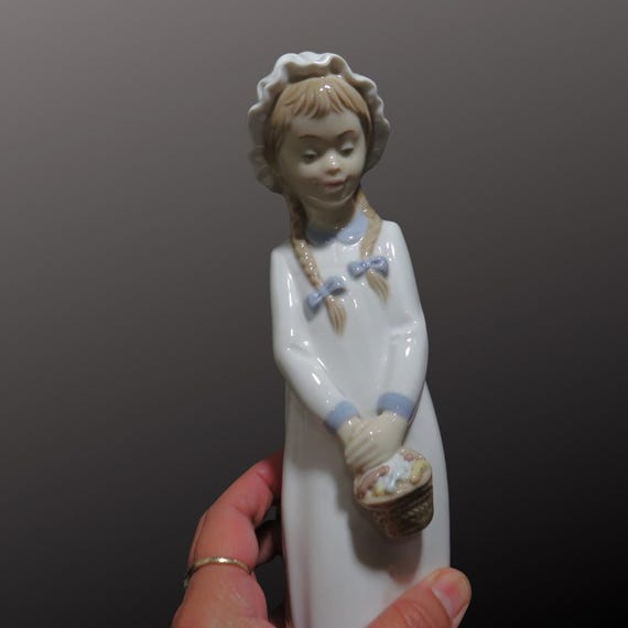 NAO Lladro #597 Girl With Braids Holding Basket of Sweets