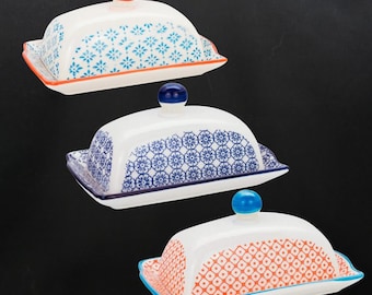 Nicola Spring Hand Printed Stoneware Butter Dish