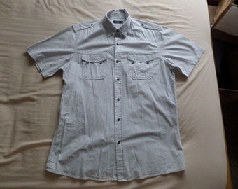 F&F Light Grey Striped Short Sleeve Men's Shirt Size M