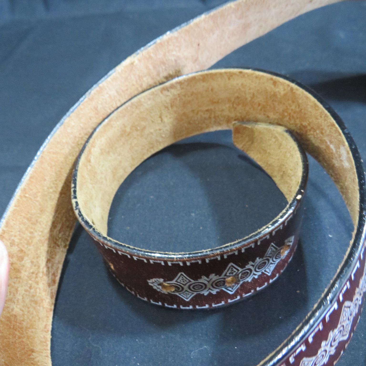 Vintage horse horseshoe western coin leather pony hair waist belt Gold Horseshoe Conchos Crazy Horse Scalloped Genuine Leather  main image 4