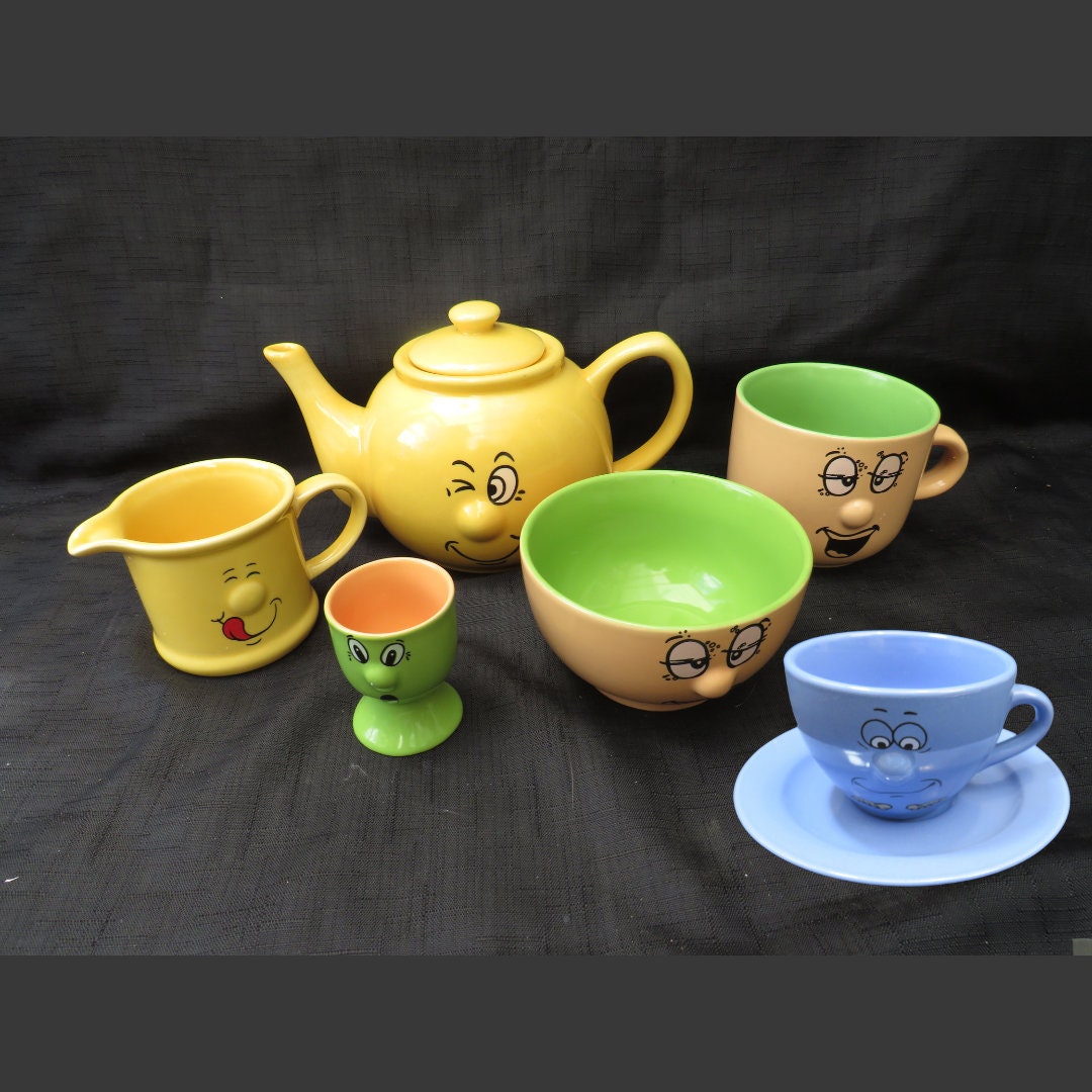 Vintage Trade Winds Lustige Gesichter Geschirr Frühstück Set