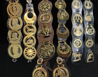 Vintage Horse Brasses On Leather Hanging Strap