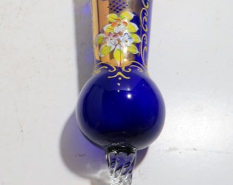 Bohemian Cobalt Blue Glass Gold Gilt Floral Detailed Vase