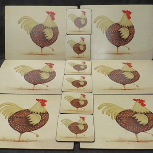 Farmhouse Chicken Placemat & Coaster Set 12 Pieces