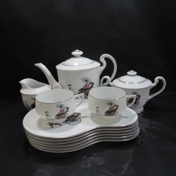 Vintage Arita China Japan Porcelain Rickshaw Tea Set - Etsy