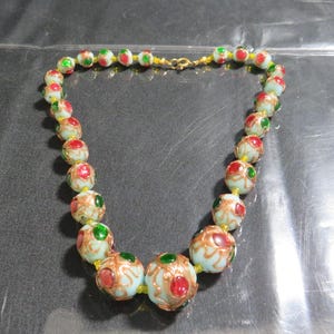 Vintage Cloisonné Enamel Bead Hand-Painted Floral Necklace