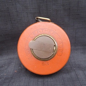 Vintage Leather Cased Measuring Tape 50ft Brass & Steel Tape Measure