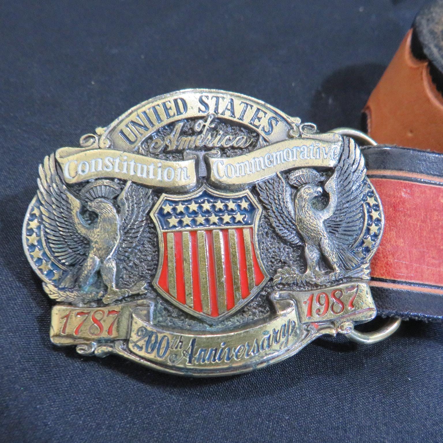 Antique US Constitution Commemorative 200 Anniversary Belt Buckle W/ Paper Work Vintage United States Constitution Commemorative 200  main image 2