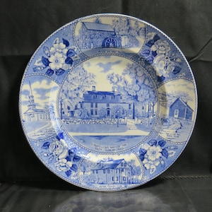 Piatto da portata vintage in ceramica transferware blu e bianca dello Staffordshire Ware in stile inglese antico