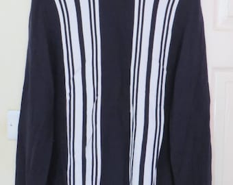 Jasper J Conran Men's Striped Navy and White Textured Cotton Jumper Size XL