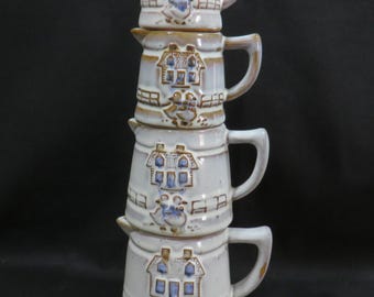 Vintage steengoed landhuisje maatkan set van 4 inch