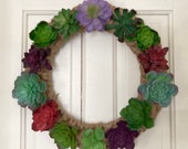 Faux Succulent Wreath on Woven Rope Frame 15 Inches