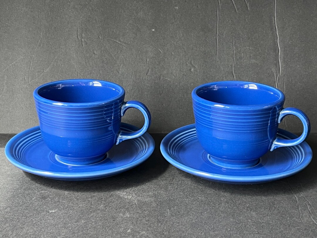 Fiesta Tea Cup & Saucer SET OF TWO Sapphire Blue, Retired Homer
