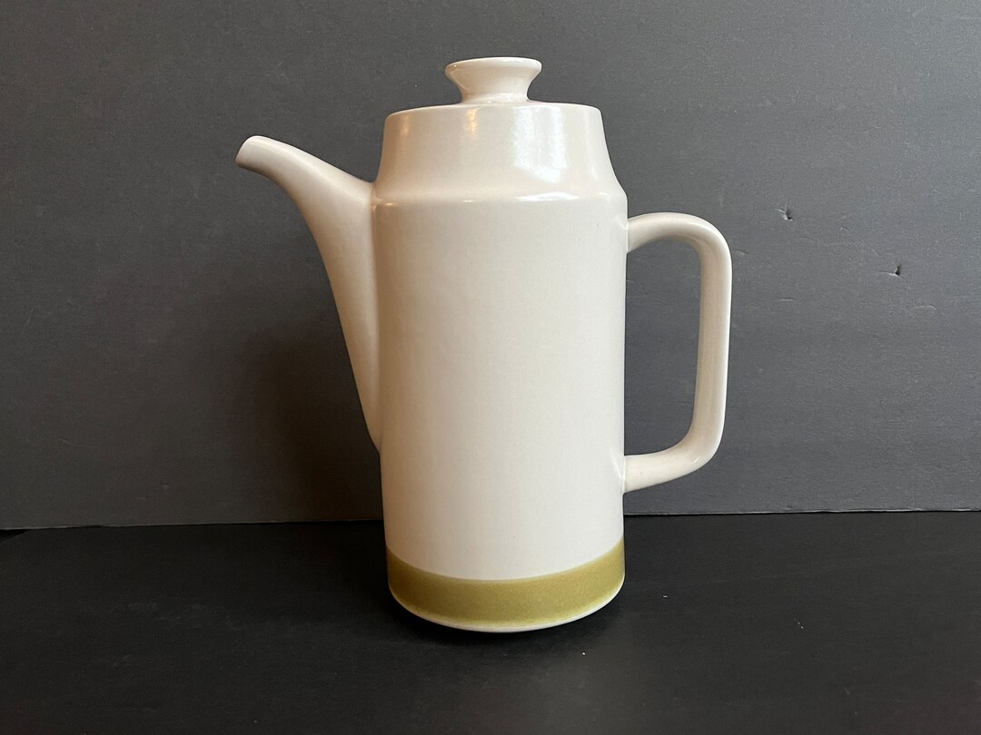 Tall Vintage Stoneware Coffee Pot With Avocado Glaze Accent Etsy