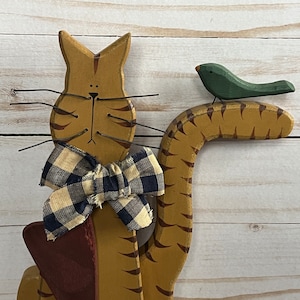 Legno intagliato dipinto arte popolare seduto gatto arancione tabby 12"H vintage molto carino