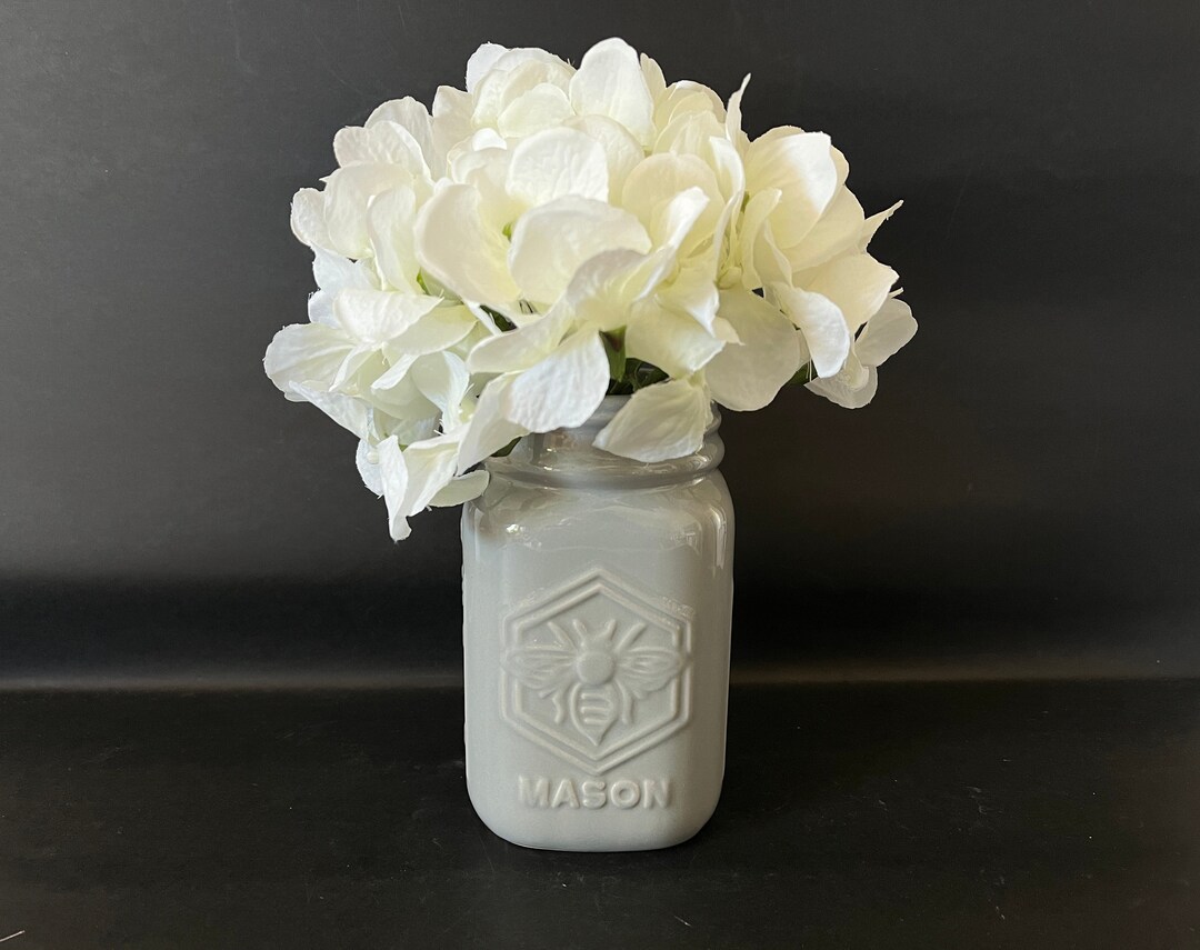 Gray Mason Jar Style Vase Porcelain Ceramic With Bee Design Etsy