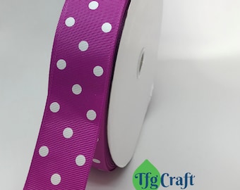 Grosgrain Ribbon Polka Dot Purple with White Dot | Grosgrain Ribbon by the yard | Double Face Ribbon | 1 1/2 inches wide